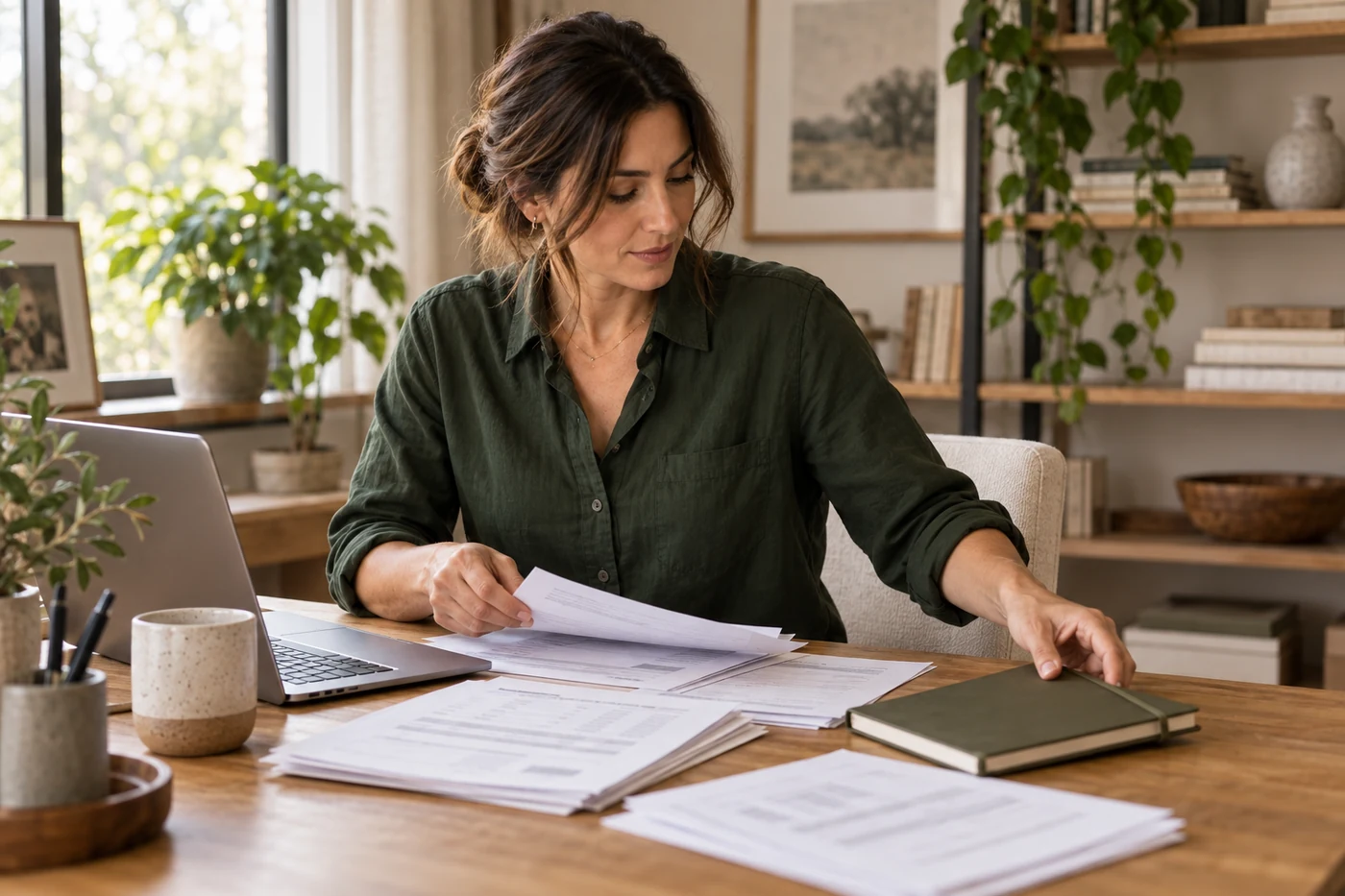 Business owner organizing documents